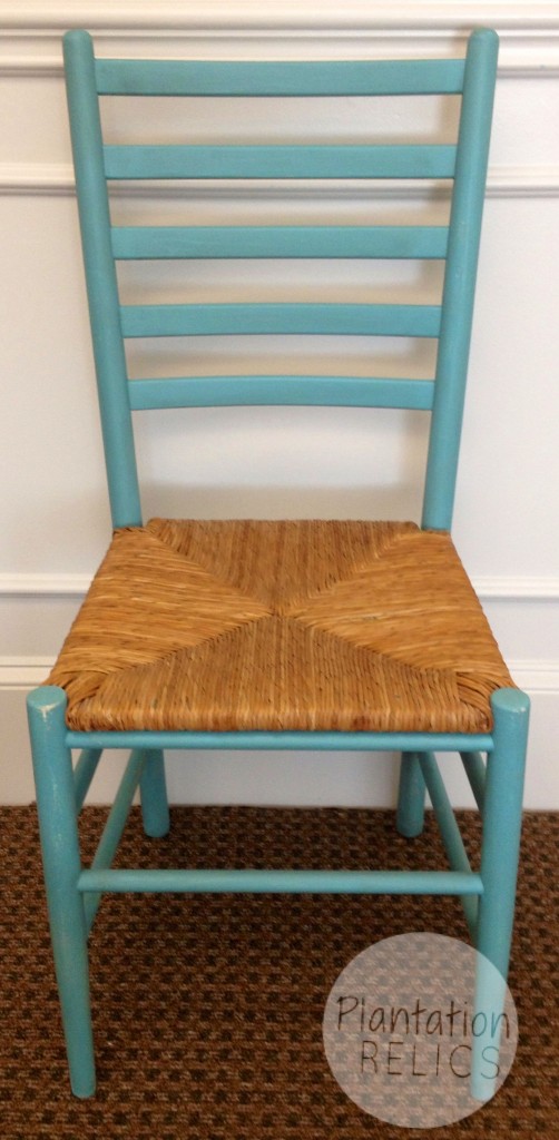 Blue chair with woven seat