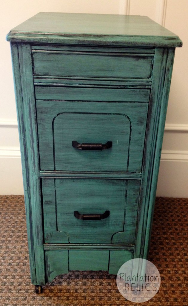 End table 2 drawer with casters turquoise teal