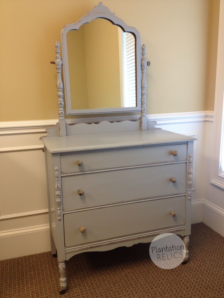 Gray grey vintage 3 drawer chest mirror