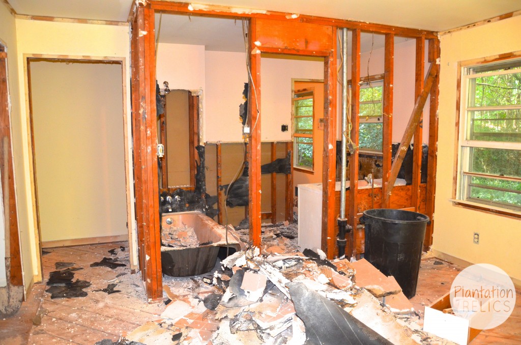 Master Demo bathroom during from bedroom flip