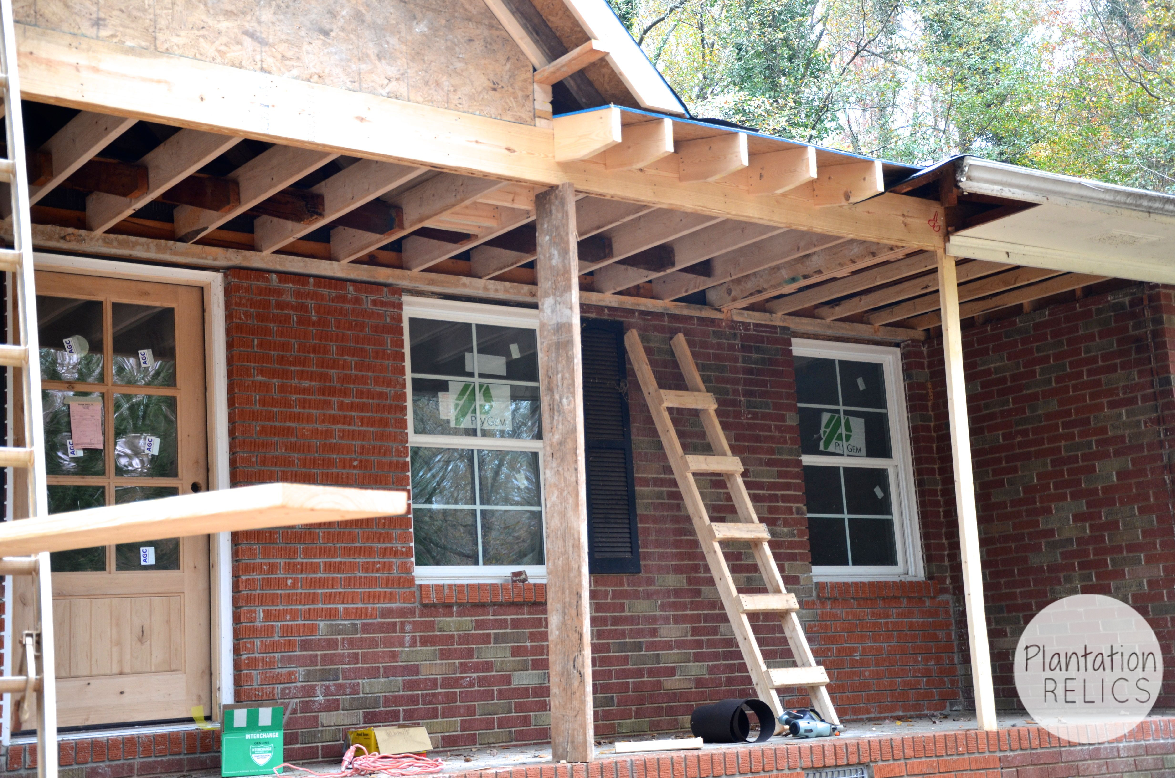 porch. We are bringing together the rooflines with a shed style roof 