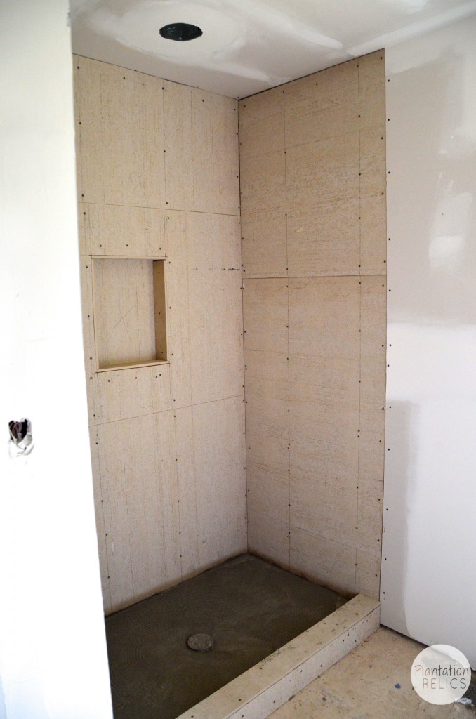 Hall bath drywall shower flip