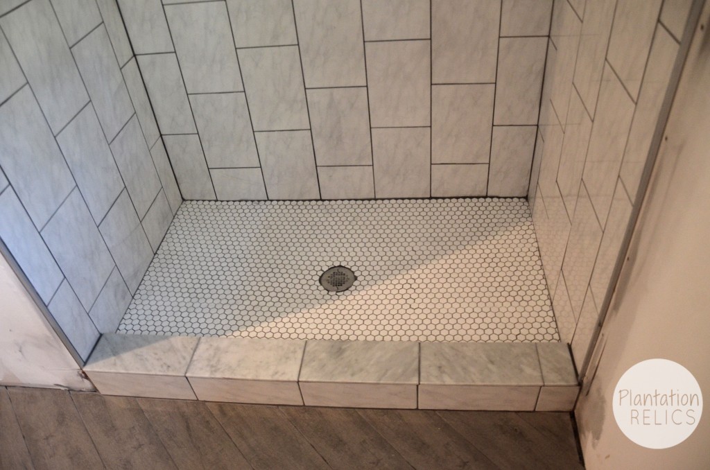 Hall bath tile shower floor flip