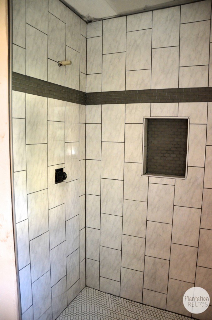 Hall bath tile shower left flip