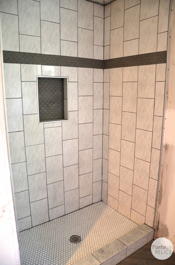 Hall bath tile shower right side flip